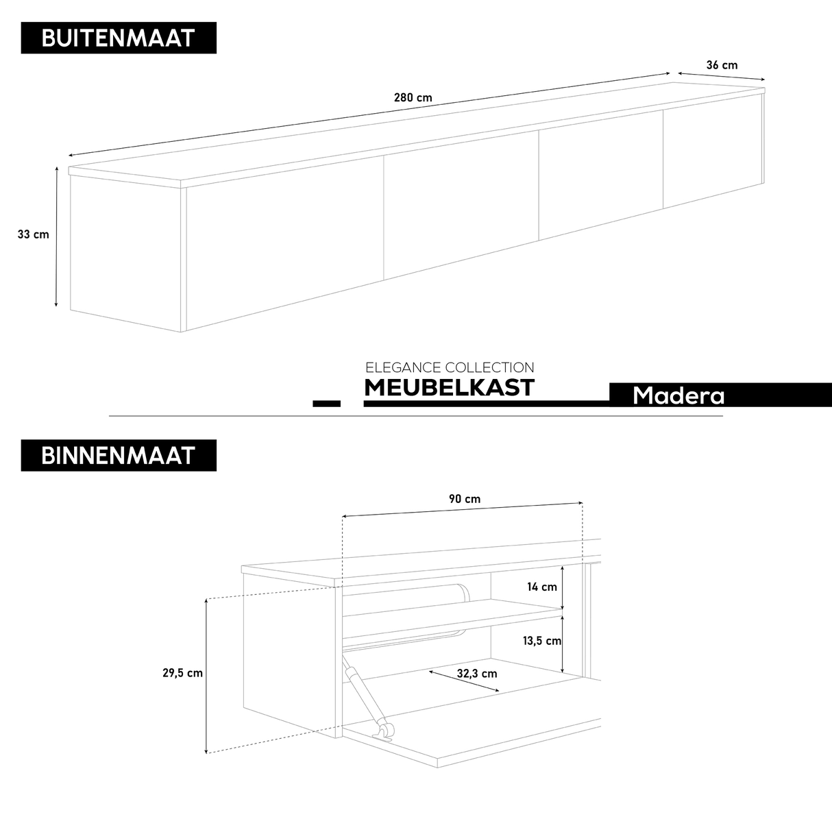 Madera Tv-meubel 280 x 36 x 33 cm - Zwart