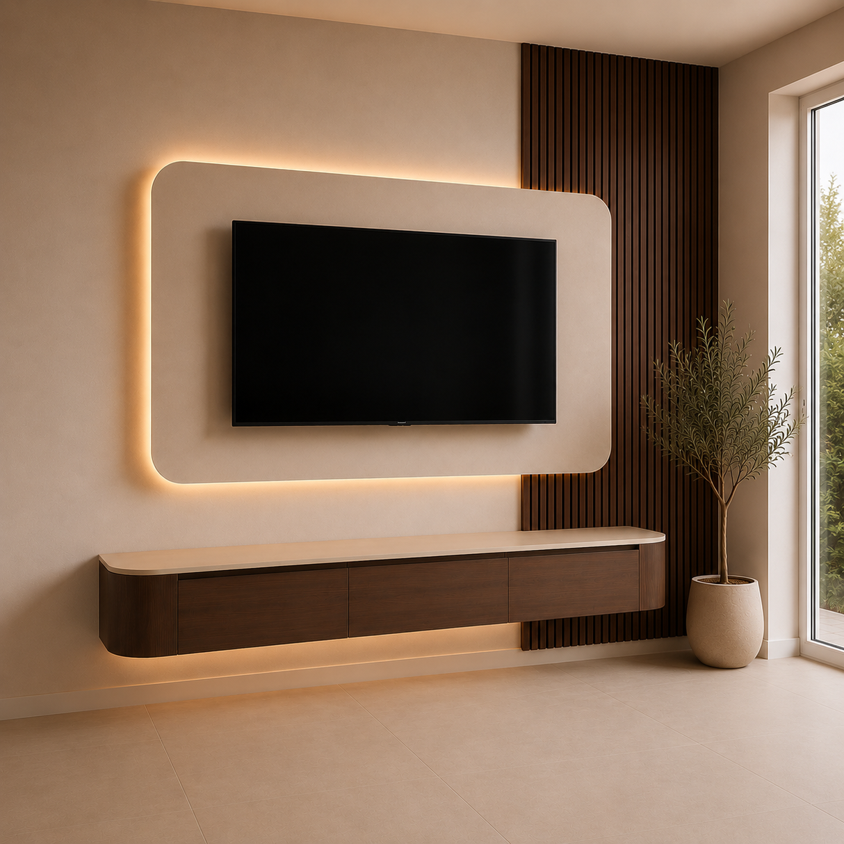 Dulce Japandi Tv-meubel 240 x 32 x 28 cm - Walnoot Travertine