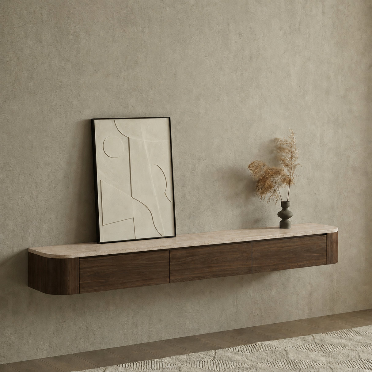 Dulce Japandi Tv-meubel 180 x 32 x 28 cm - Walnoot Travertine
